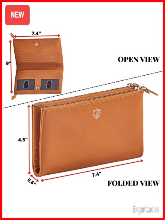 Amazon.com: Women Wallet Real Leather Bifold RFID Blocking  Real Leather Bifold RFID Blocking Clutch Wallet with 12 Card Slots
